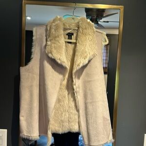 Light Light Tan Suede and Faux Fur Open Vest